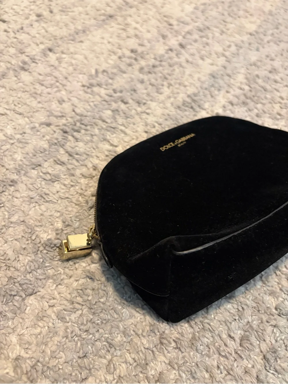 Dolce & Gabbana Beauty Black Velvet Cosmetic Makeup Bag Pouch Gold Zipper